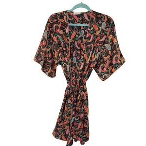 Barbizon Womens Robe Size Small Vintage Paisley Gold Robe Black Multicolor Silky